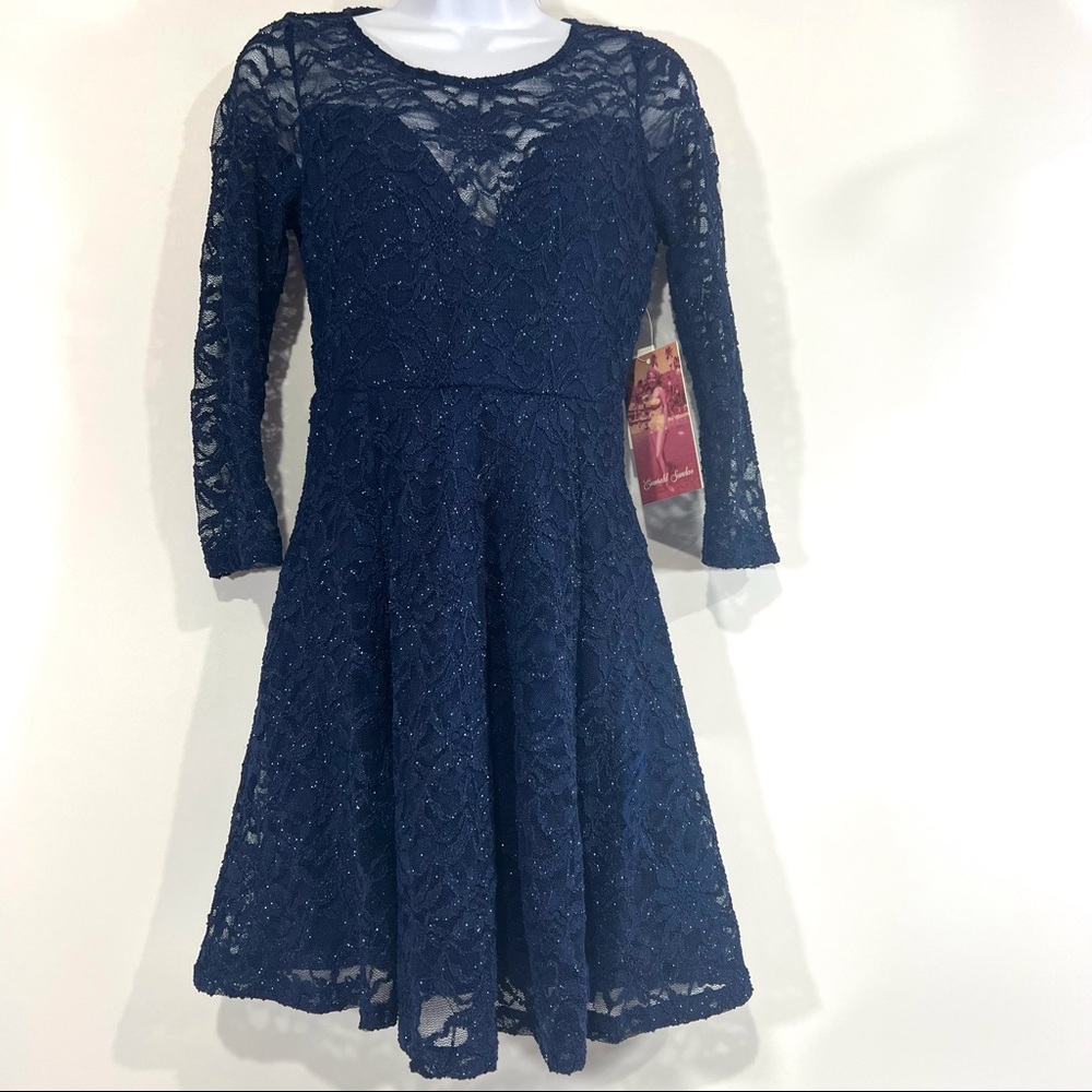 Emerald Sundae Blue Sequin 3/4 Sleeve Mini Dress NWT